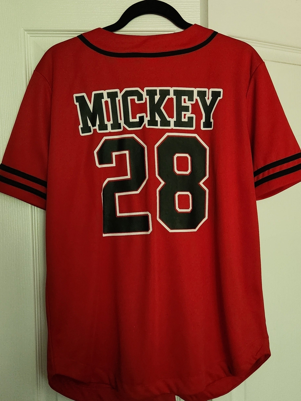 Disney Red Baseball-Style Womans Shirt with Black Trim and Mickey Patch - Picture 3 of 3